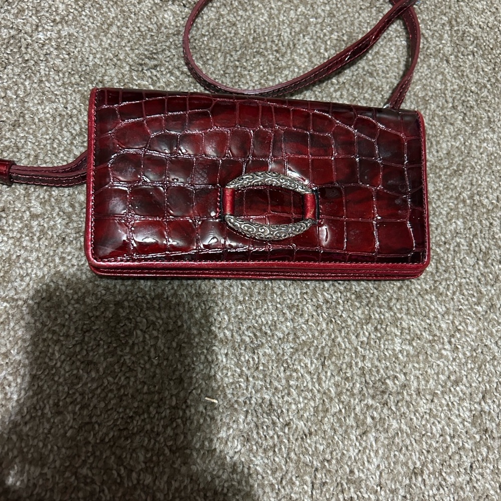 Brighton Croc-Embossed Red Crossbody Bag with Decorative Hardware